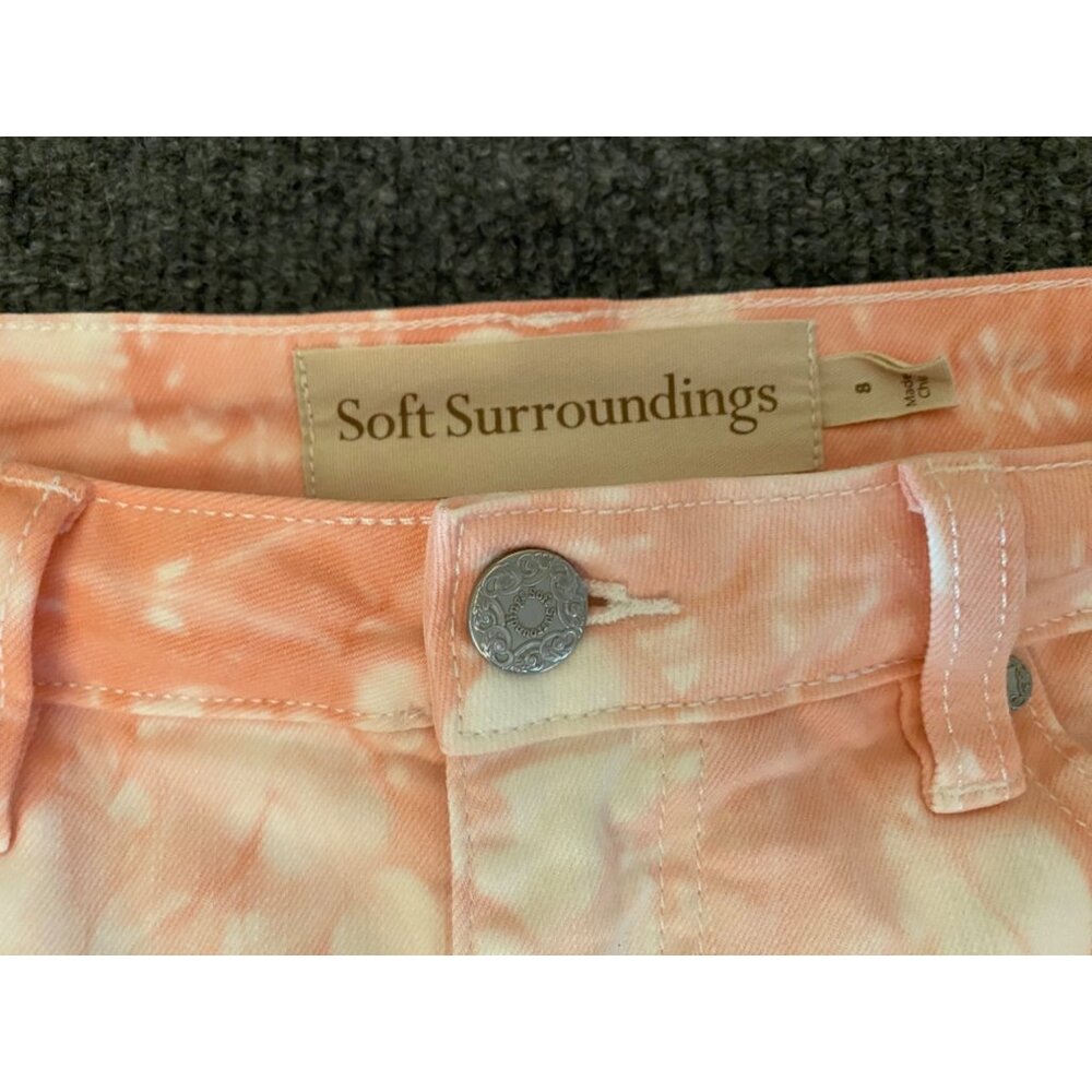 Soft Surroundings Ultimate Tie-Dye Ankle Jeans Womens 8 White/Pink Skinny‎ Denim - Picture 2 of 9